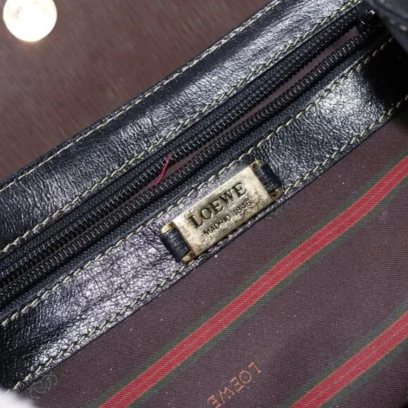 LOEWE Velazquez Hand Bag Leather Suede Brown Black gold Auth Totes